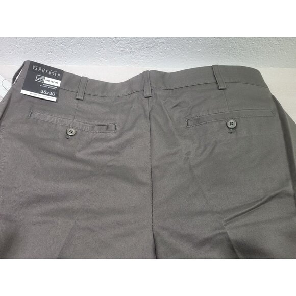 New Mens Van Heusen No Iron Cotton Pants Flex Waistband  Flat Front Brown 38x30 - Picture 3 of 6